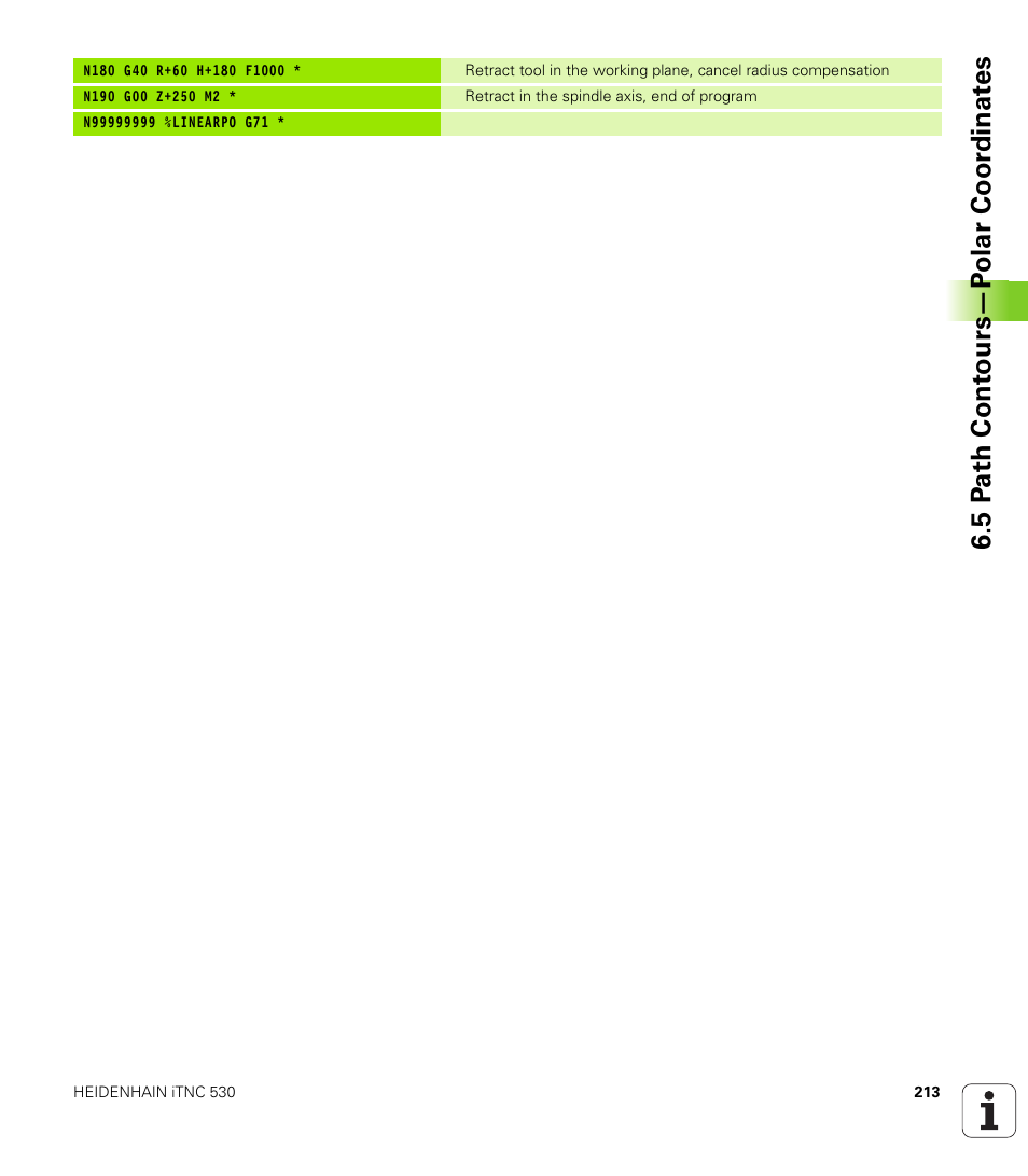 5 p a th cont ours—p o lar coor dinat e s | HEIDENHAIN iTNC 530 (340 49x-05) ISO programming User Manual | Page 213 / 606