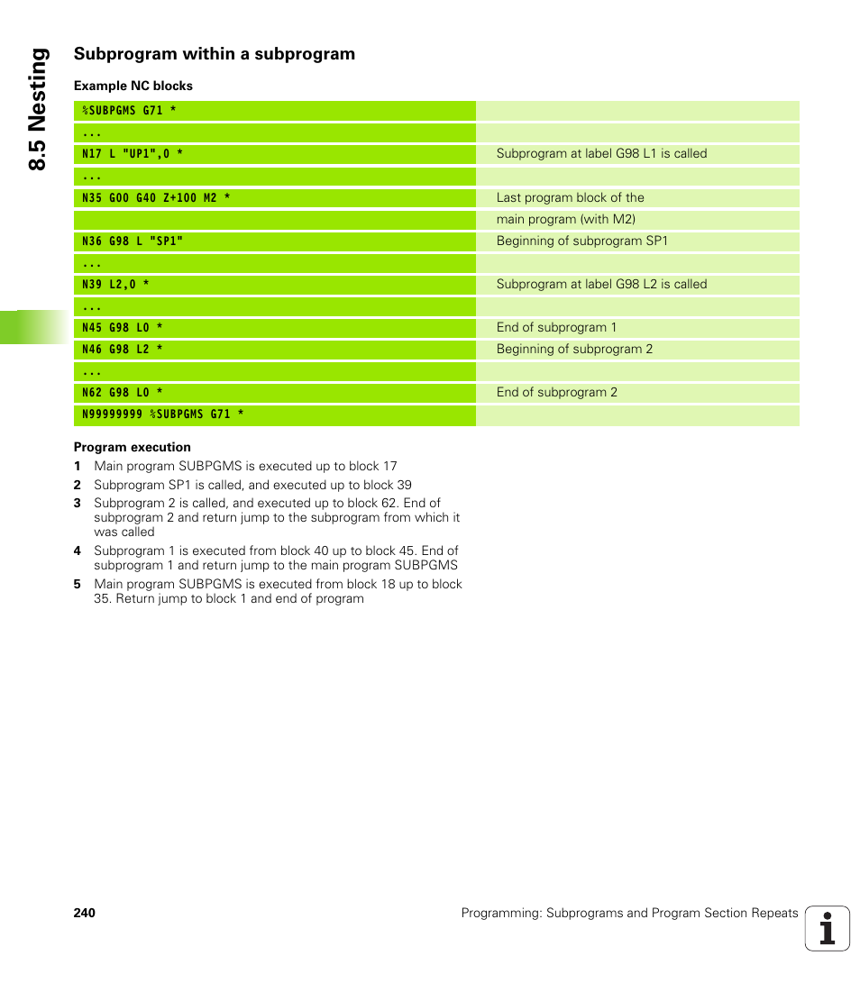 Subprogram within a subprogram, 5 nesting | HEIDENHAIN iTNC 530 (340 49x-05) ISO programming User Manual | Page 240 / 606