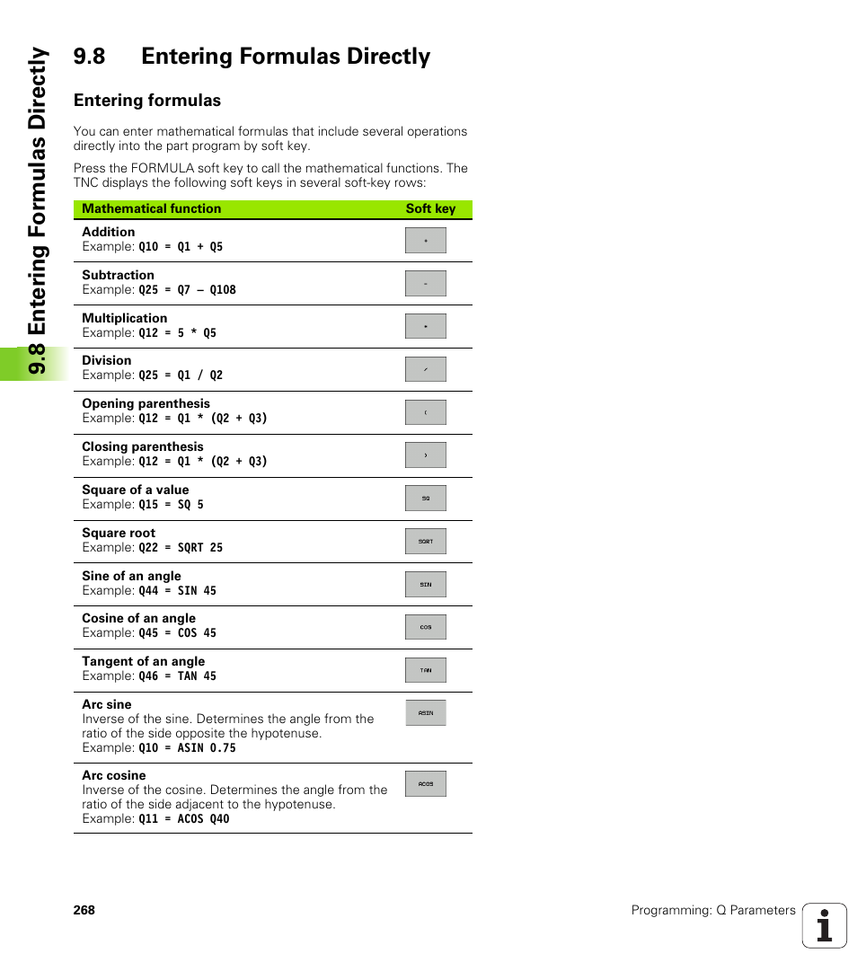 8 entering formulas directly, Entering formulas | HEIDENHAIN iTNC 530 (340 49x-05) ISO programming User Manual | Page 268 / 606