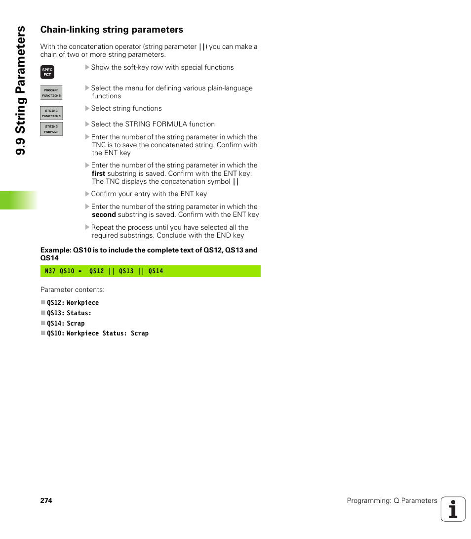 Chain-linking string parameters, 9 str ing p a ra met e rs | HEIDENHAIN iTNC 530 (340 49x-05) ISO programming User Manual | Page 274 / 606
