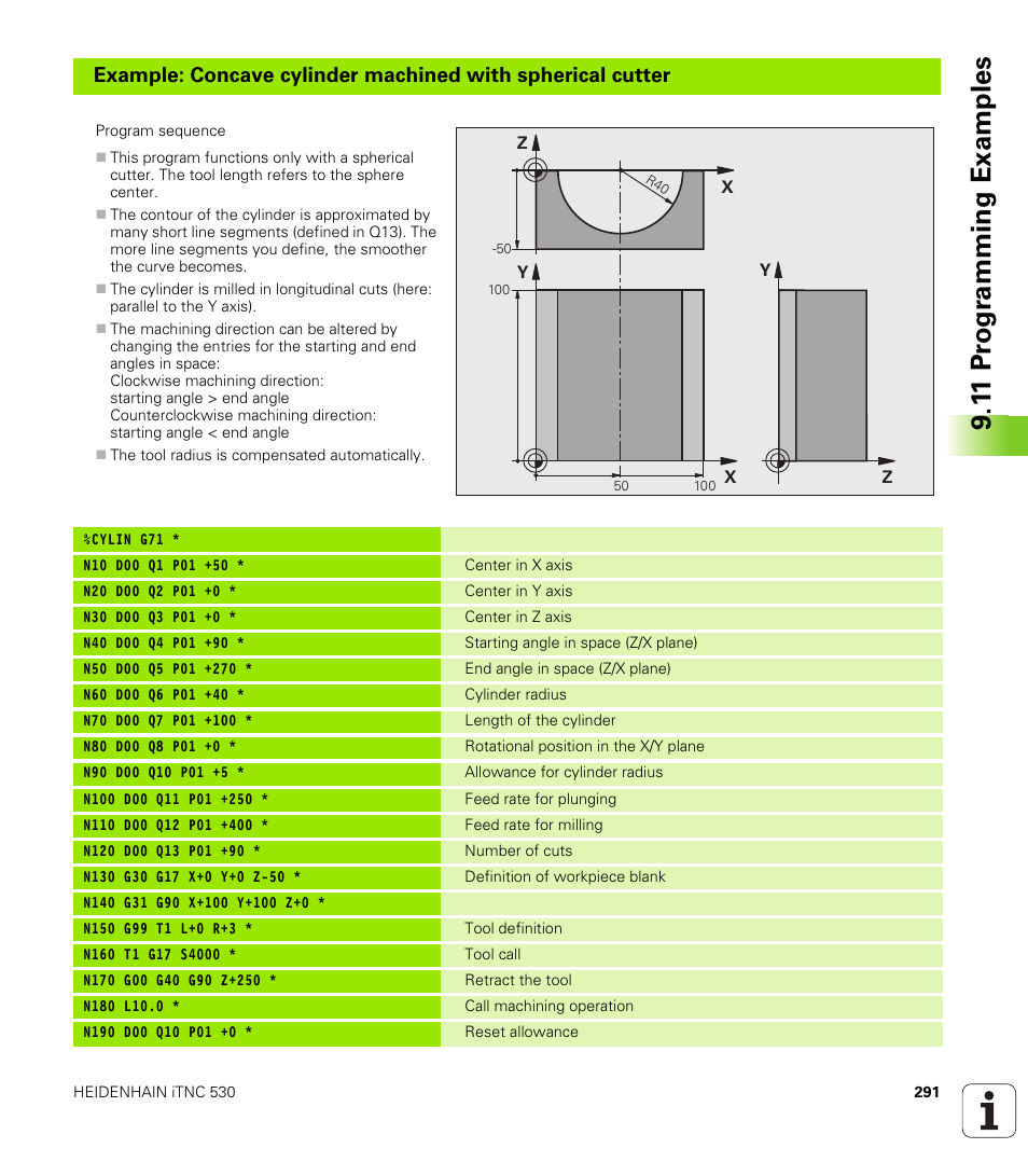 1 1 pr ogr amming examples | HEIDENHAIN iTNC 530 (340 49x-05) ISO programming User Manual | Page 291 / 606