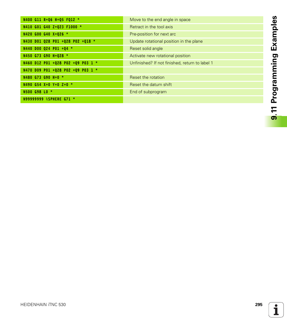 1 1 pr ogr amming examples | HEIDENHAIN iTNC 530 (340 49x-05) ISO programming User Manual | Page 295 / 606