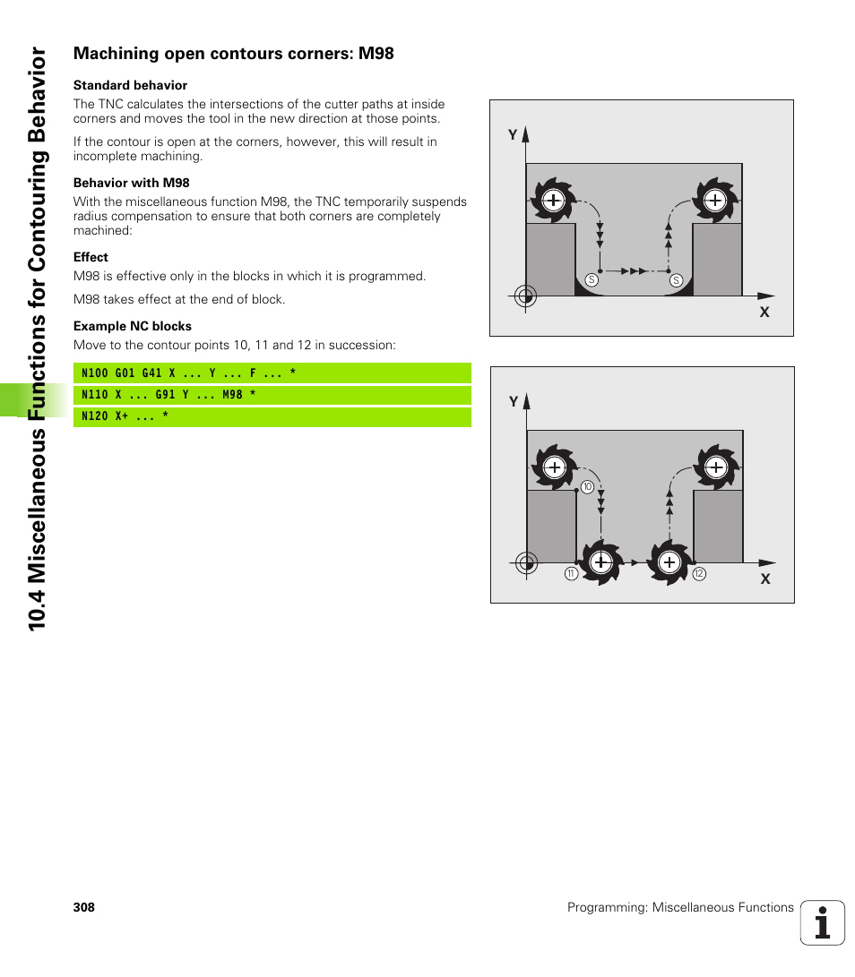 Machining open contours corners: m98 | HEIDENHAIN iTNC 530 (340 49x-05) ISO programming User Manual | Page 308 / 606