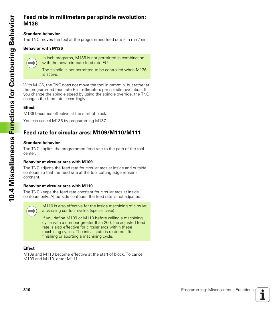 Feed rate for circular arcs: m109/m110/m111 | HEIDENHAIN iTNC 530 (340 49x-05) ISO programming User Manual | Page 310 / 606