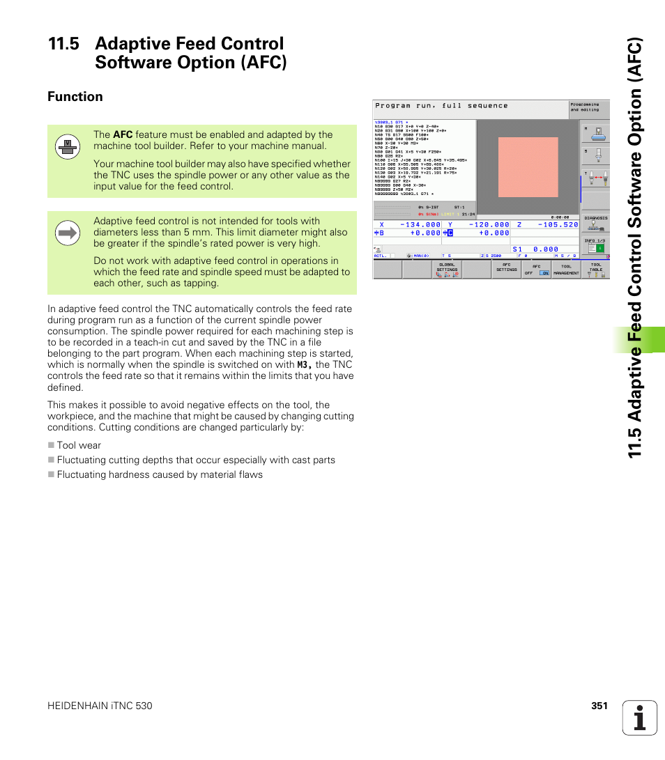 5 adaptive feed control software option (afc), Function | HEIDENHAIN iTNC 530 (340 49x-05) ISO programming User Manual | Page 351 / 606