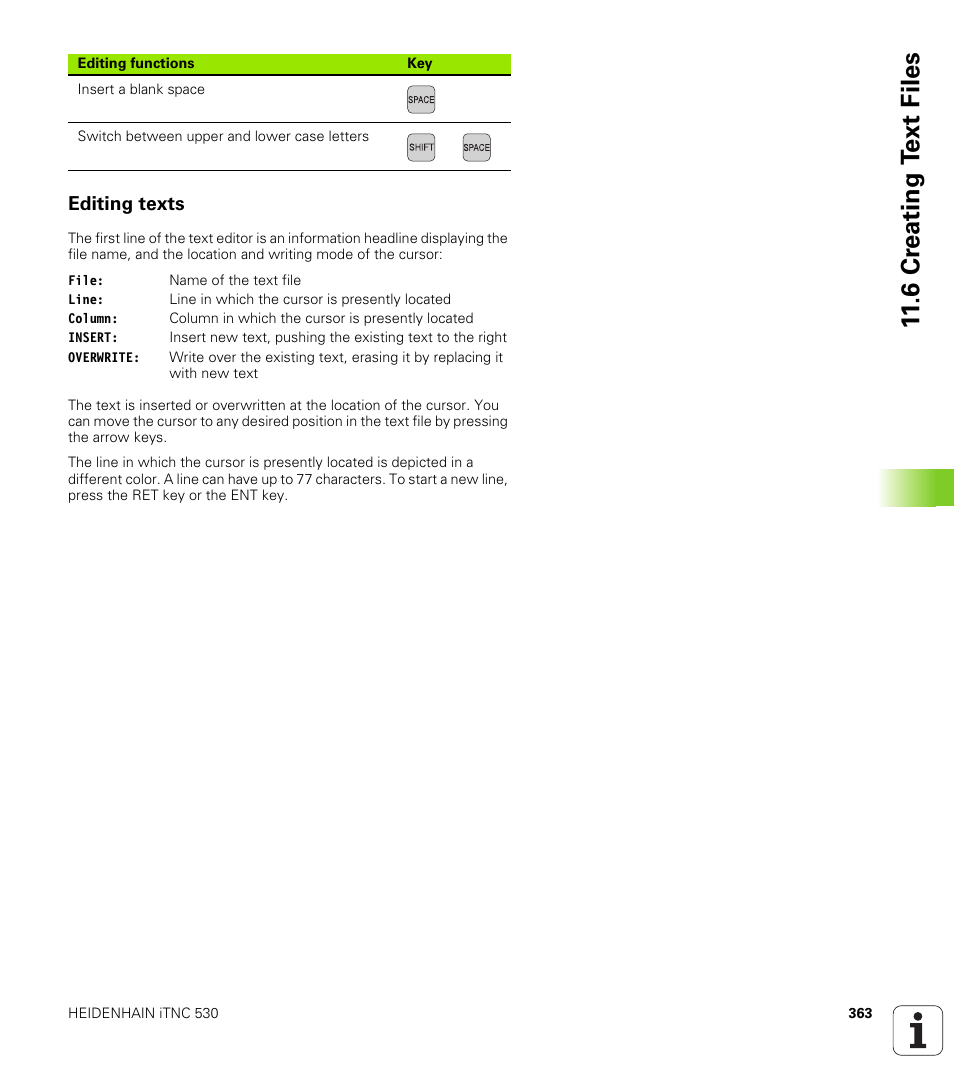 Editing texts, 6 cr eating t ext files | HEIDENHAIN iTNC 530 (340 49x-05) ISO programming User Manual | Page 363 / 606