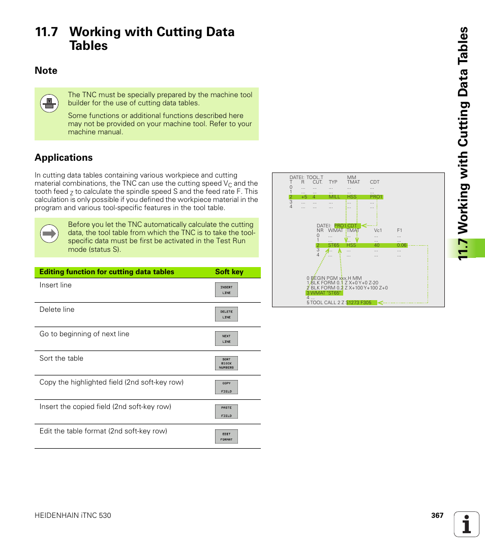 7 working with cutting data tables, Note, Applications | HEIDENHAIN iTNC 530 (340 49x-05) ISO programming User Manual | Page 367 / 606