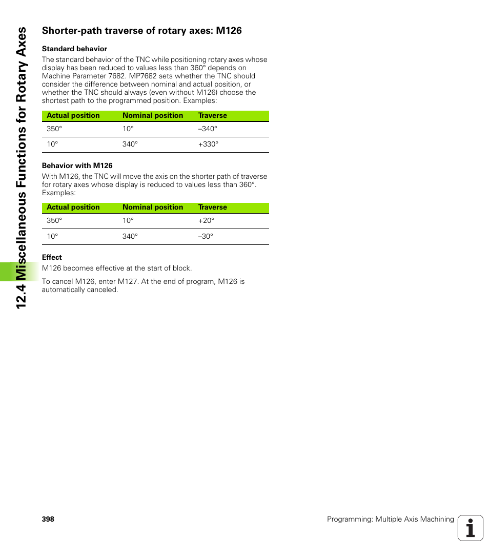 Shorter-path traverse of rotary axes: m126 | HEIDENHAIN iTNC 530 (340 49x-05) ISO programming User Manual | Page 398 / 606