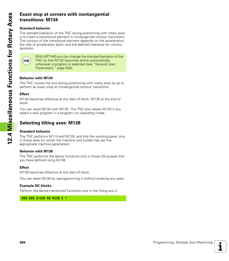 Selecting tilting axes: m138 | HEIDENHAIN iTNC 530 (340 49x-05) ISO programming User Manual | Page 404 / 606