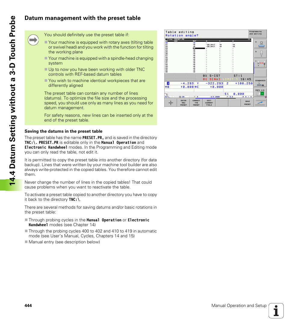 Datum management with the preset table, 4 d a tu m set ting without a 3-d t o uc h pr obe | HEIDENHAIN iTNC 530 (340 49x-05) ISO programming User Manual | Page 444 / 606