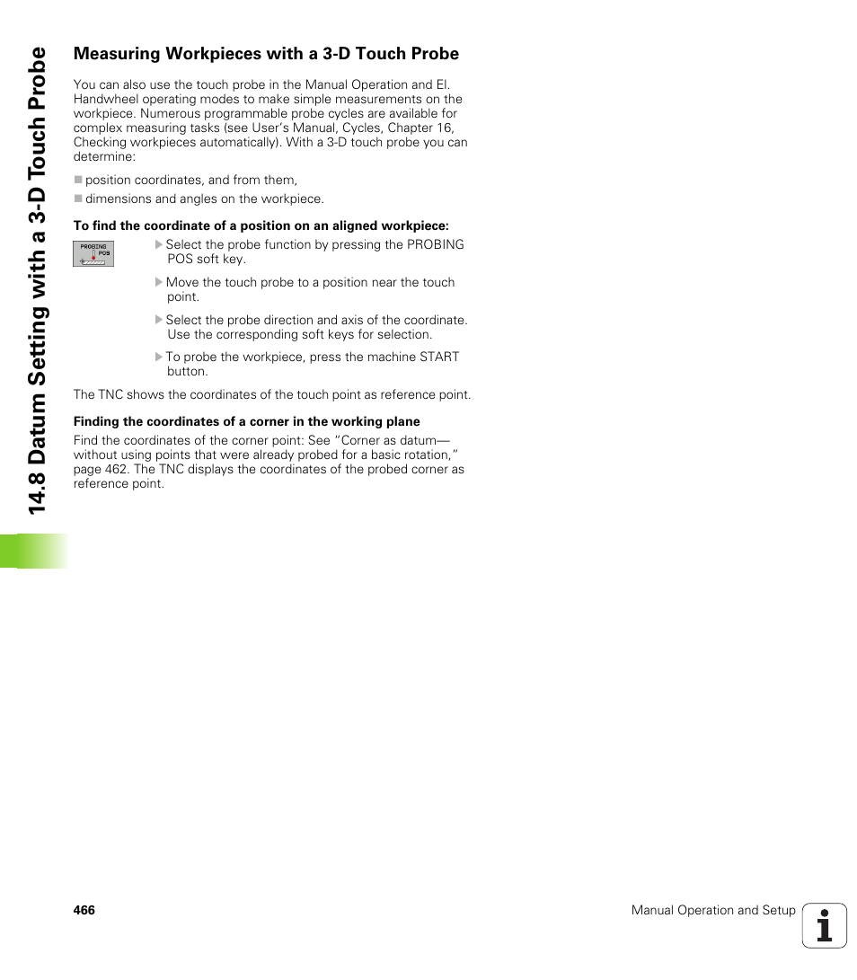 Measuring workpieces with a 3-d touch probe, 8 d a tu m set ting with a 3-d t o uc h pr obe | HEIDENHAIN iTNC 530 (340 49x-05) ISO programming User Manual | Page 466 / 606
