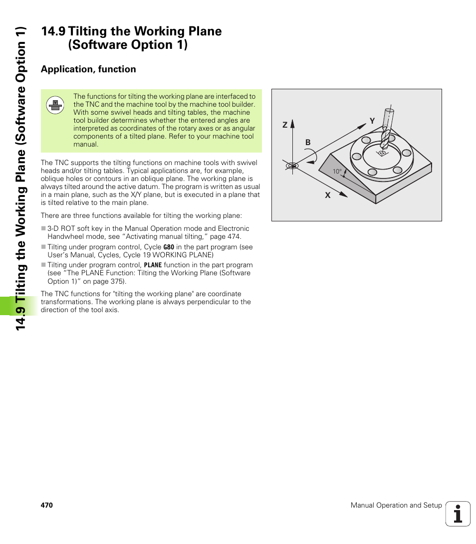 9 tilting the working plane (software option 1), Application, function | HEIDENHAIN iTNC 530 (340 49x-05) ISO programming User Manual | Page 470 / 606