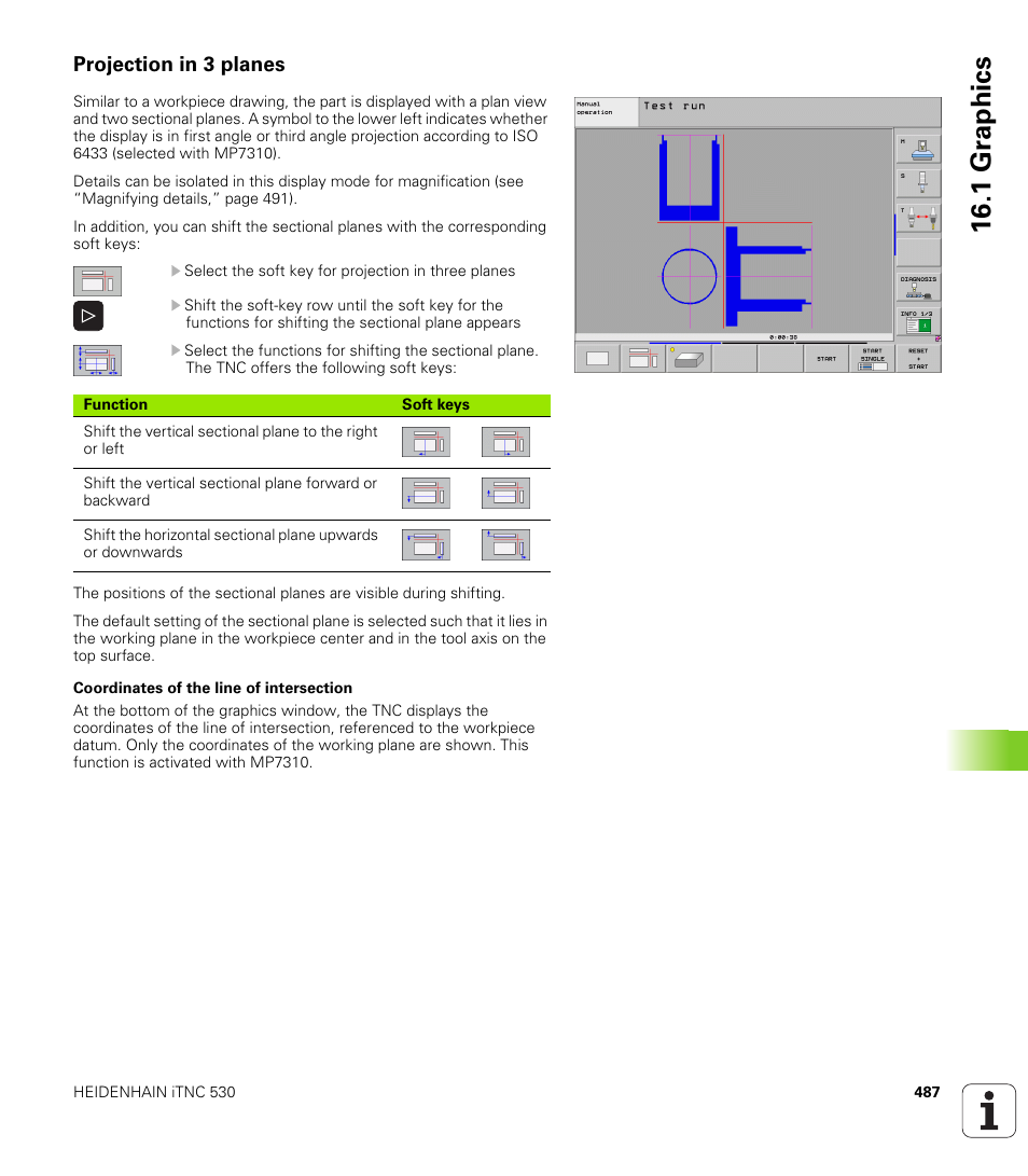 Projection in 3 planes, 1 gr aphics | HEIDENHAIN iTNC 530 (340 49x-05) ISO programming User Manual | Page 487 / 606