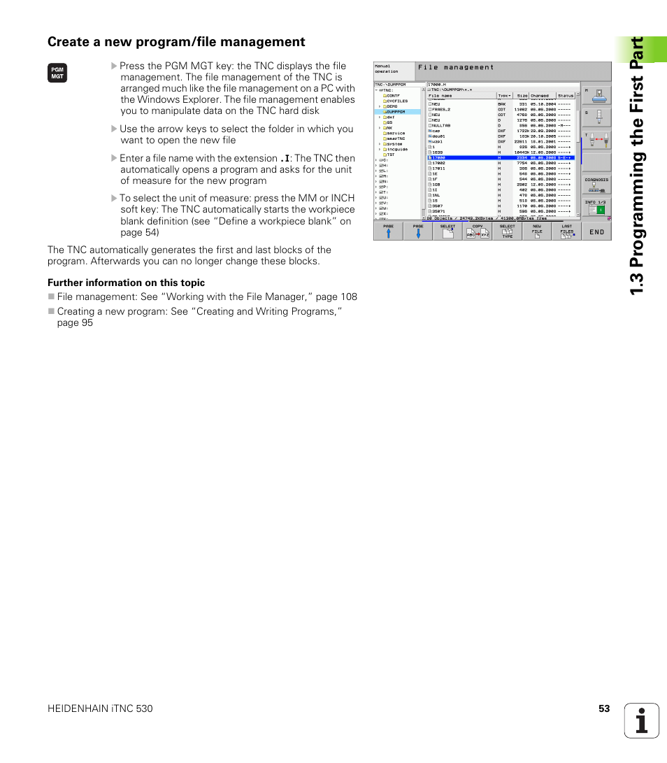 Create a new program/file management, 3 pr ogr amming the first p a rt | HEIDENHAIN iTNC 530 (340 49x-05) ISO programming User Manual | Page 53 / 606