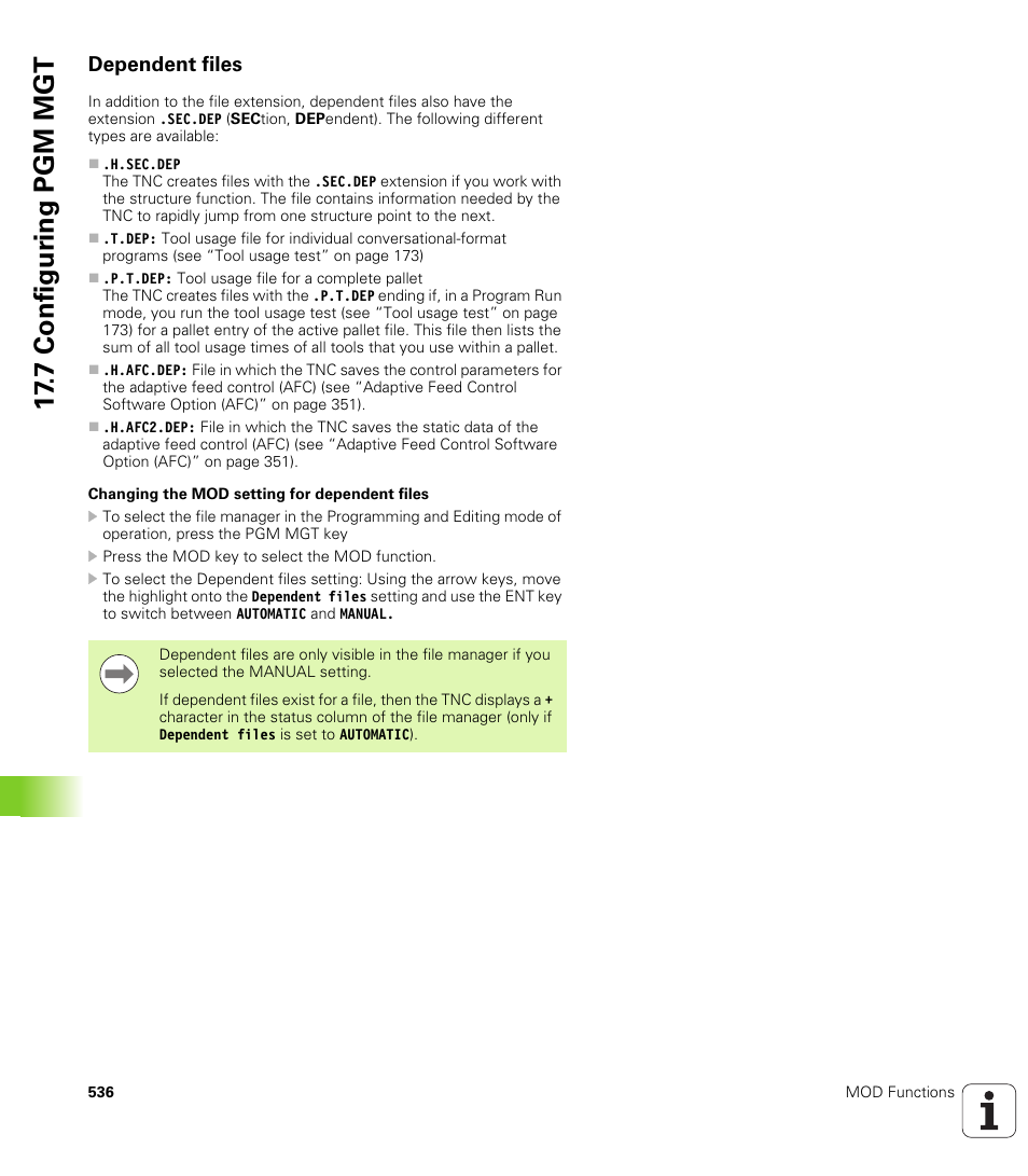 Dependent files, 7 configur ing pgm mgt | HEIDENHAIN iTNC 530 (340 49x-05) ISO programming User Manual | Page 536 / 606