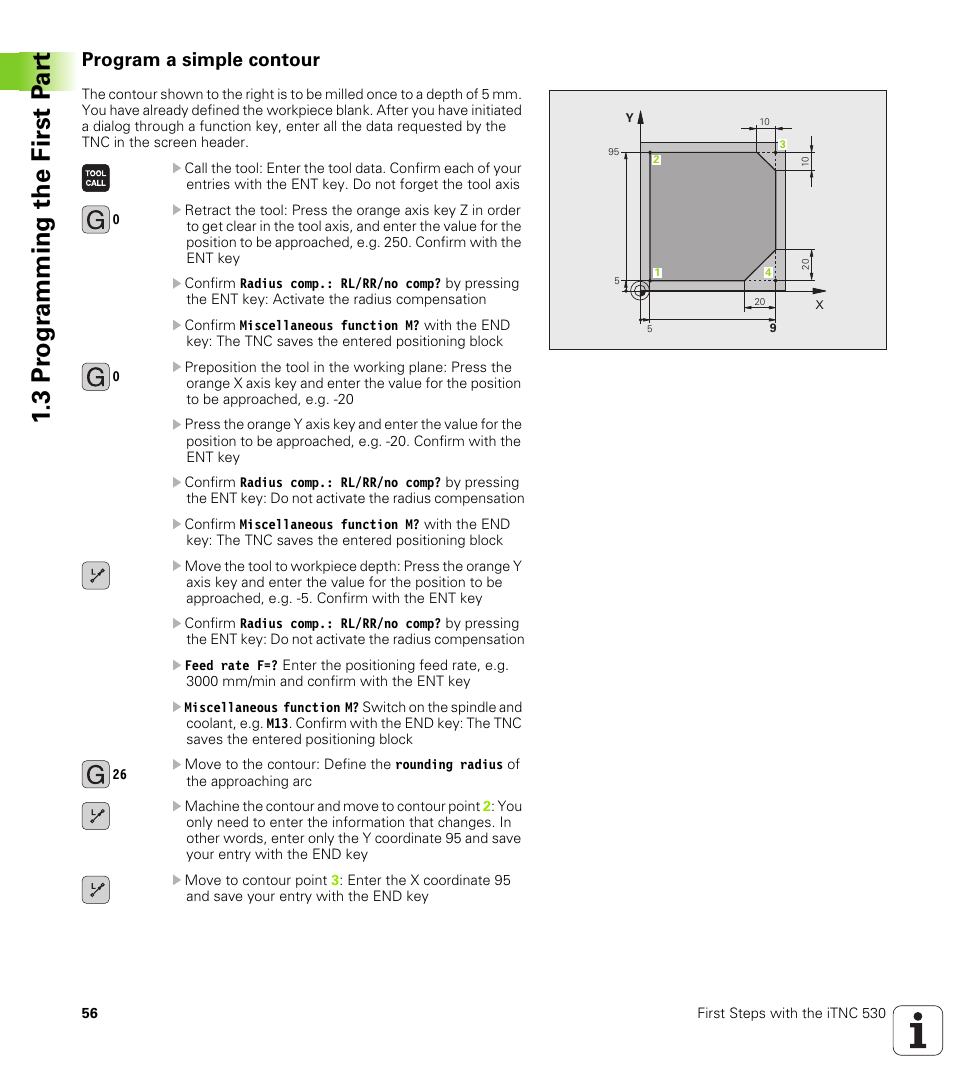 Program a simple contour, 3 pr ogr amming the first p a rt | HEIDENHAIN iTNC 530 (340 49x-05) ISO programming User Manual | Page 56 / 606