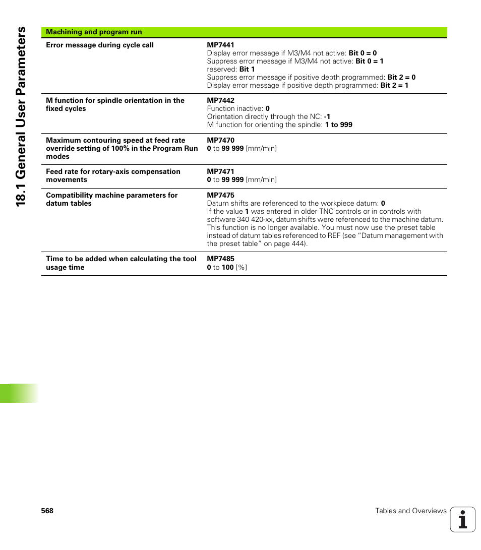 18 .1 gener a l user p a ra met e rs | HEIDENHAIN iTNC 530 (340 49x-05) ISO programming User Manual | Page 568 / 606