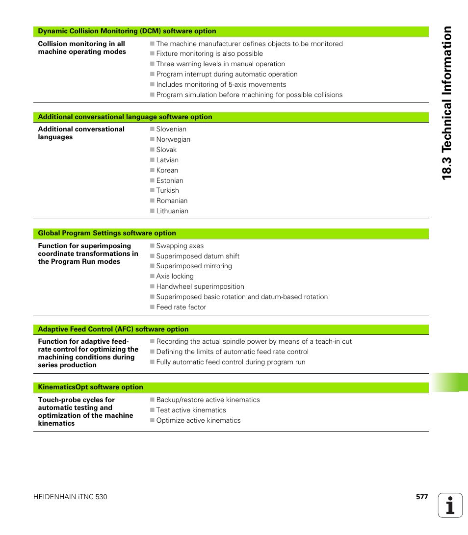 18 .3 t e c hnical inf o rm ation | HEIDENHAIN iTNC 530 (340 49x-05) ISO programming User Manual | Page 577 / 606