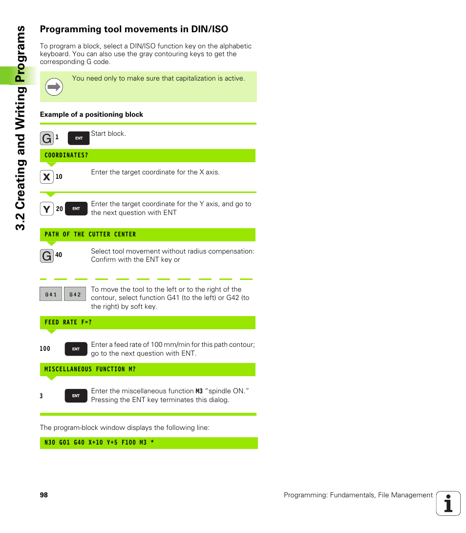 Programming tool movements in din/iso, 2 cr eating and w riting pr ogr a ms | HEIDENHAIN iTNC 530 (340 49x-05) ISO programming User Manual | Page 98 / 606