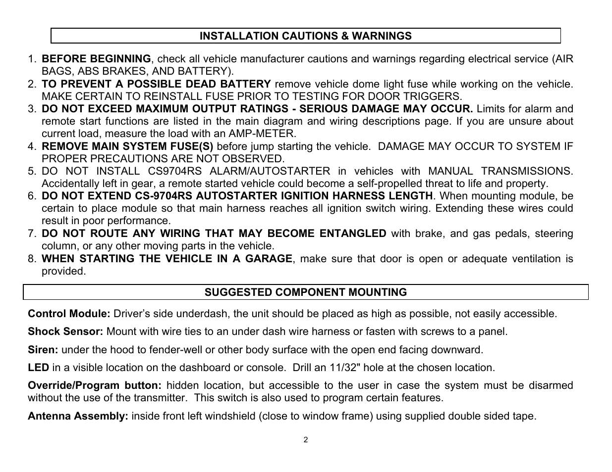 Crimestopper Security Products CS-9704 User Manual | Page 2 / 12