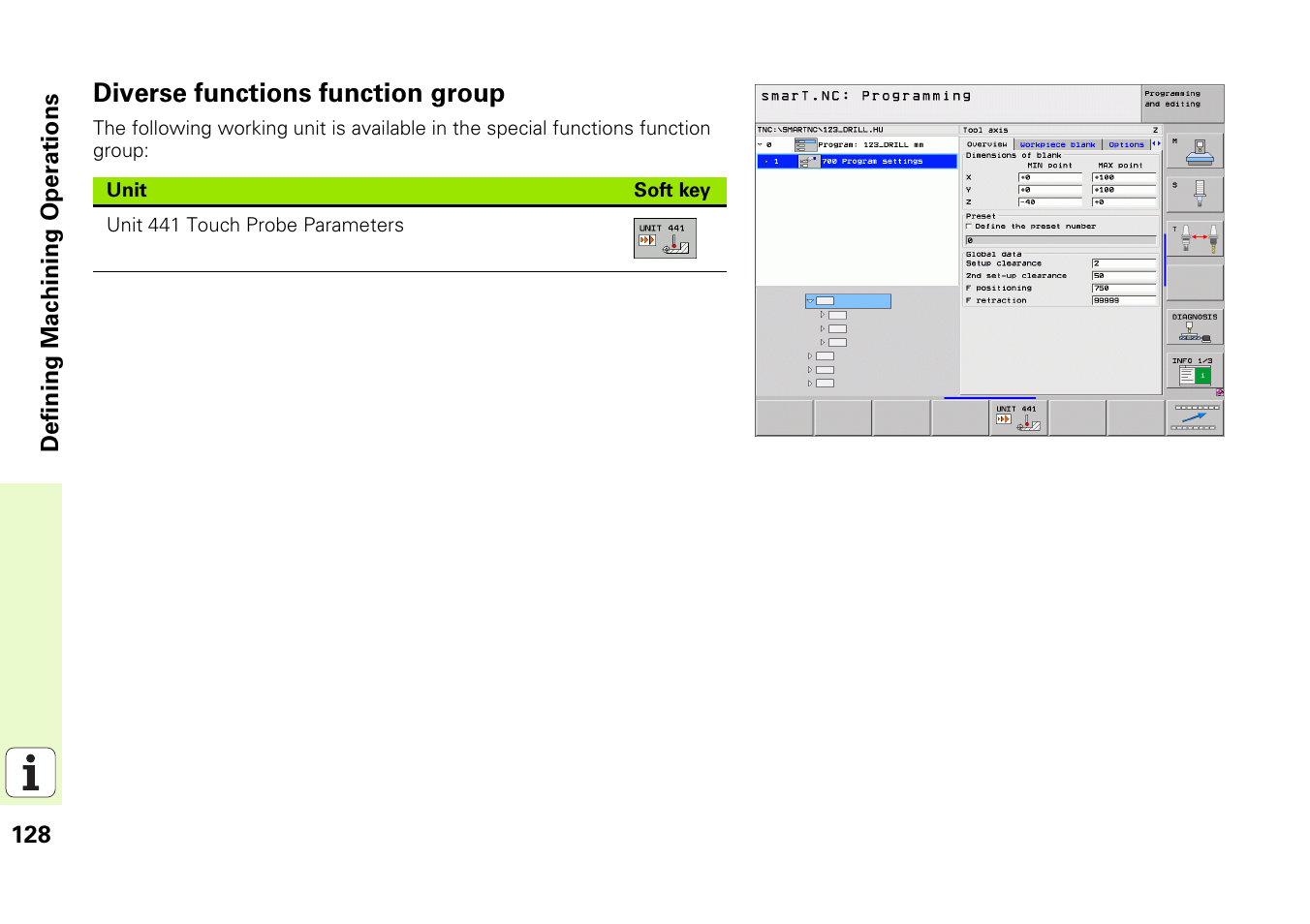 Diverse functions function group | HEIDENHAIN iTNC 530 (340 49x-05) Pilot User Manual | Page 128 / 213