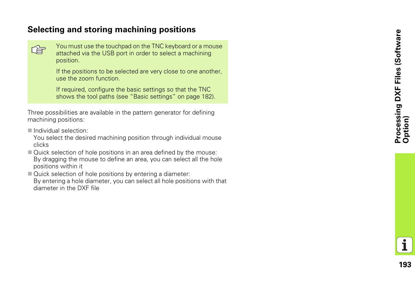 Selecting and storing machining positions | HEIDENHAIN iTNC 530 (340 49x-05) Pilot User Manual | Page 193 / 213