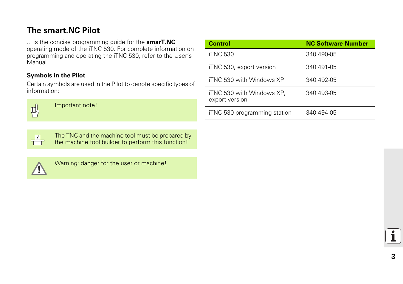 The smart.nc pilot | HEIDENHAIN iTNC 530 (340 49x-05) Pilot User Manual | Page 3 / 213