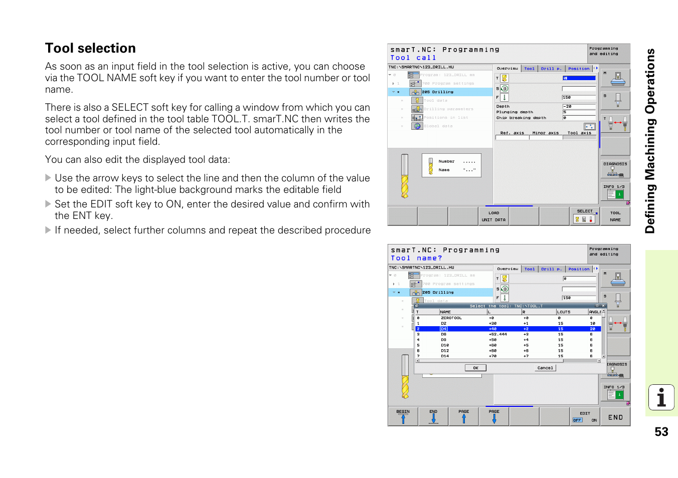 Tool selection | HEIDENHAIN iTNC 530 (340 49x-05) Pilot User Manual | Page 53 / 213