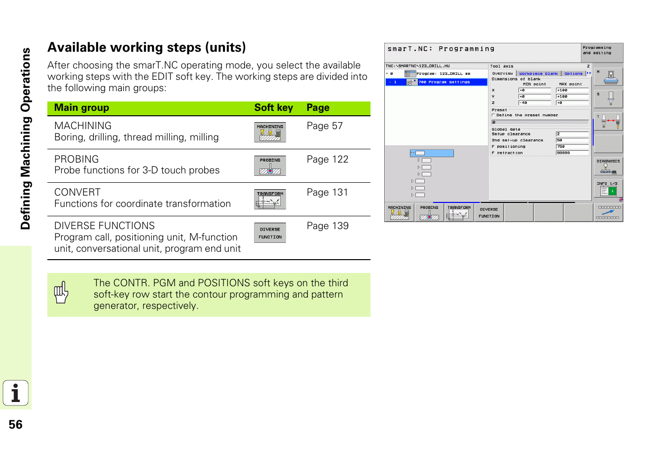 Available working steps (units) | HEIDENHAIN iTNC 530 (340 49x-05) Pilot User Manual | Page 56 / 213