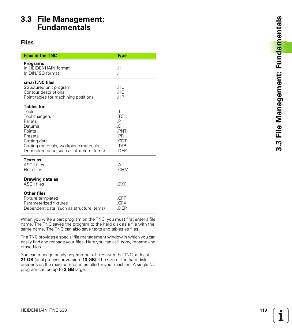 3 file management: fundamentals, Files | HEIDENHAIN iTNC 530 (340 49x-06) User Manual | Page 119 / 713