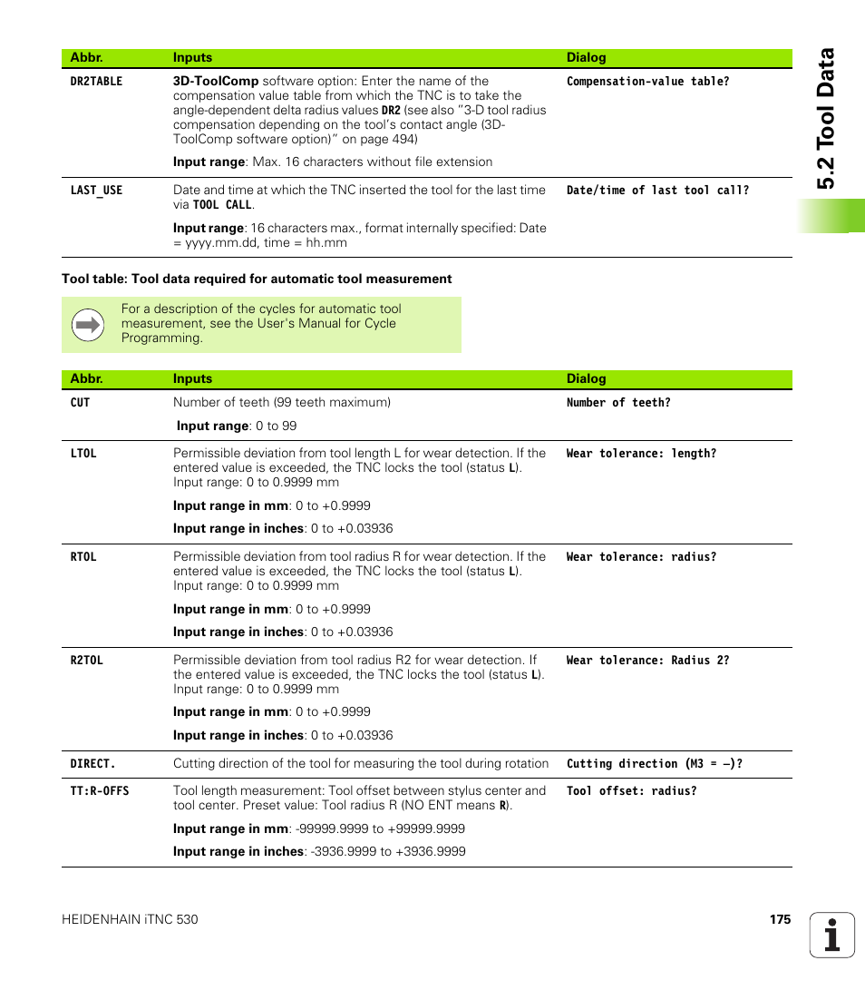 2 t ool d a ta | HEIDENHAIN iTNC 530 (340 49x-06) User Manual | Page 175 / 713