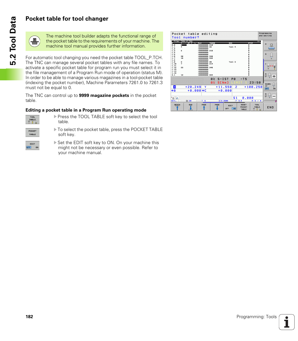 Pocket table for tool changer, 2 t ool d a ta | HEIDENHAIN iTNC 530 (340 49x-06) User Manual | Page 182 / 713