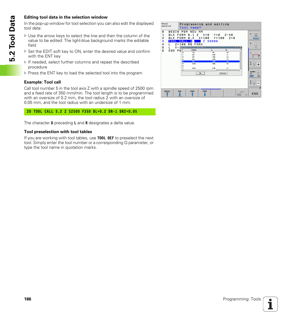 2 t ool d a ta | HEIDENHAIN iTNC 530 (340 49x-06) User Manual | Page 186 / 713