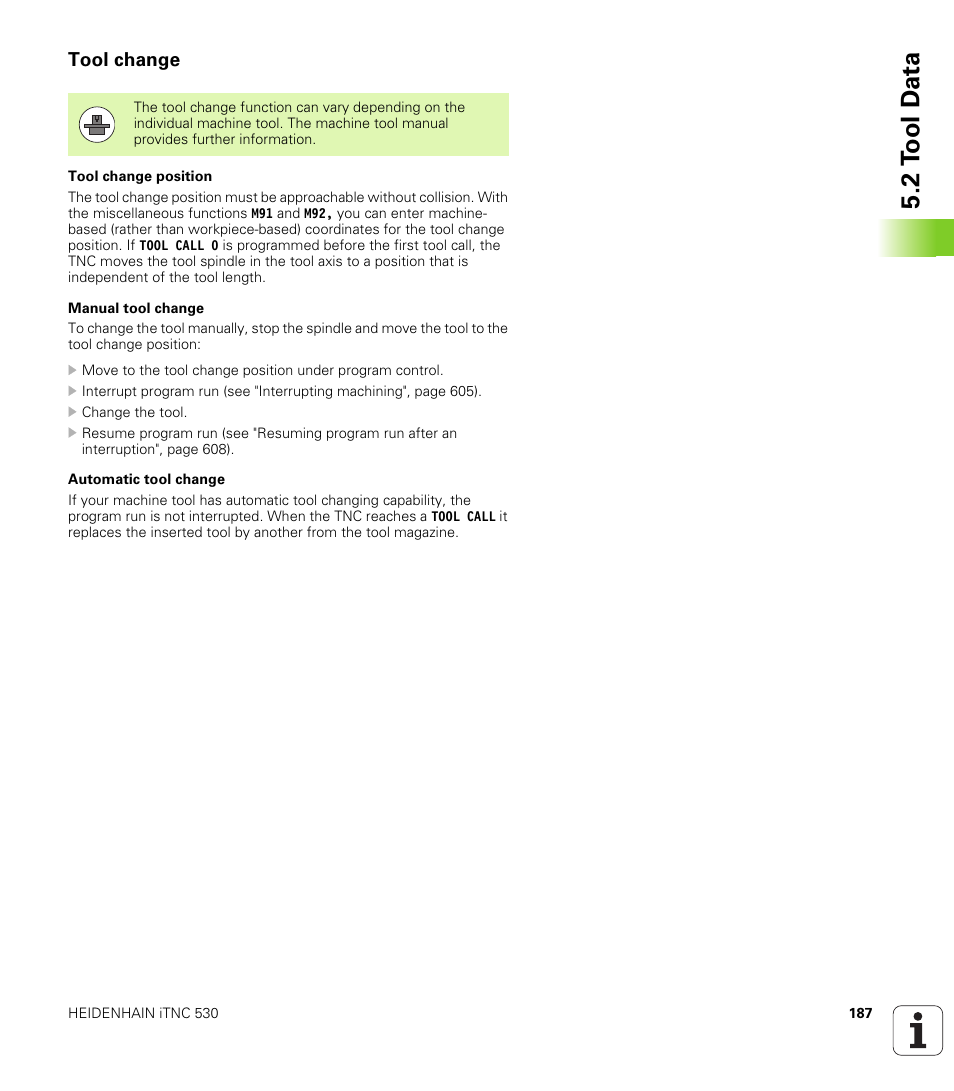 Tool change, 2 t ool d a ta | HEIDENHAIN iTNC 530 (340 49x-06) User Manual | Page 187 / 713