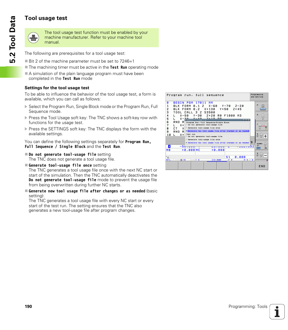 Tool usage test, 2 t ool d a ta | HEIDENHAIN iTNC 530 (340 49x-06) User Manual | Page 190 / 713