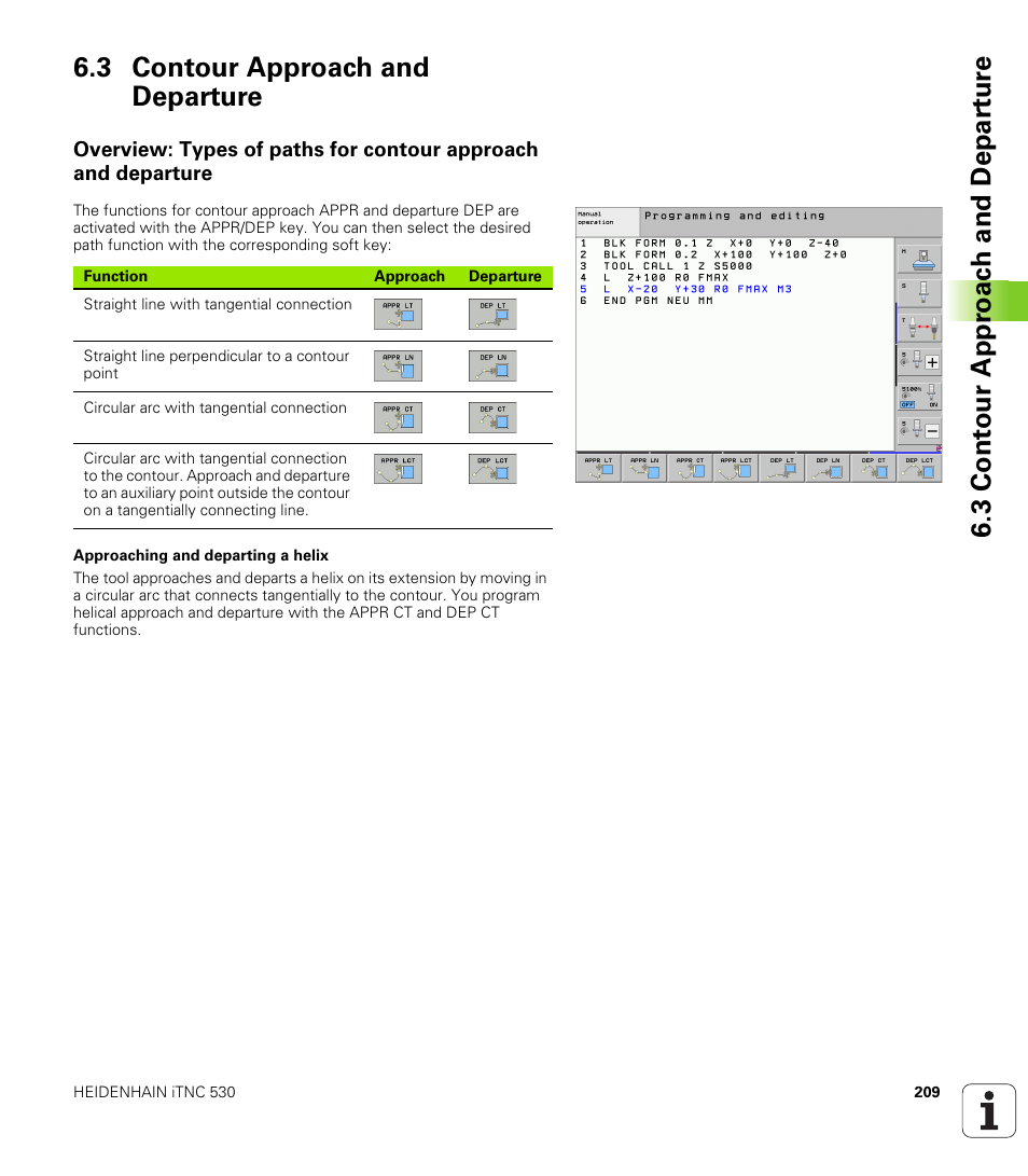 3 contour approach and departure | HEIDENHAIN iTNC 530 (340 49x-06) User Manual | Page 209 / 713