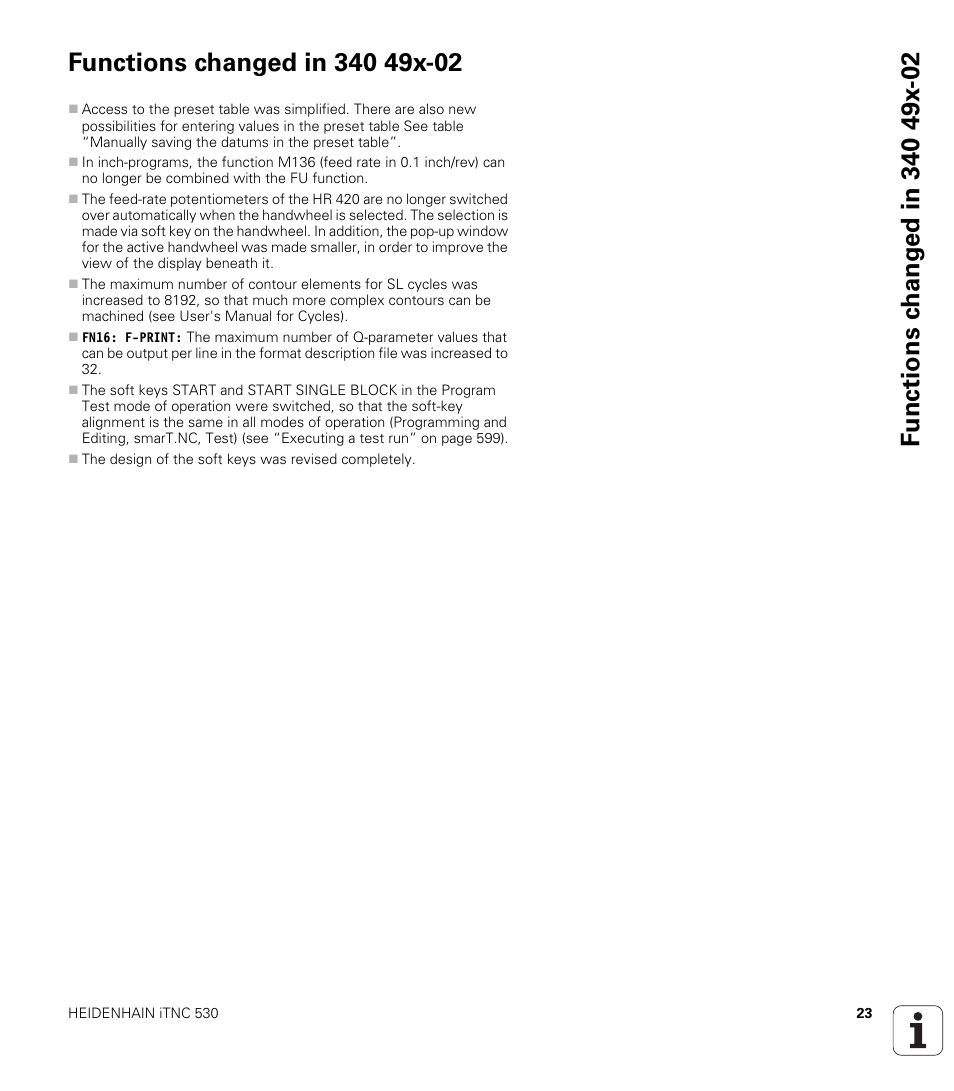 Functions changed in 340 49x-02 | HEIDENHAIN iTNC 530 (340 49x-06) User Manual | Page 23 / 713