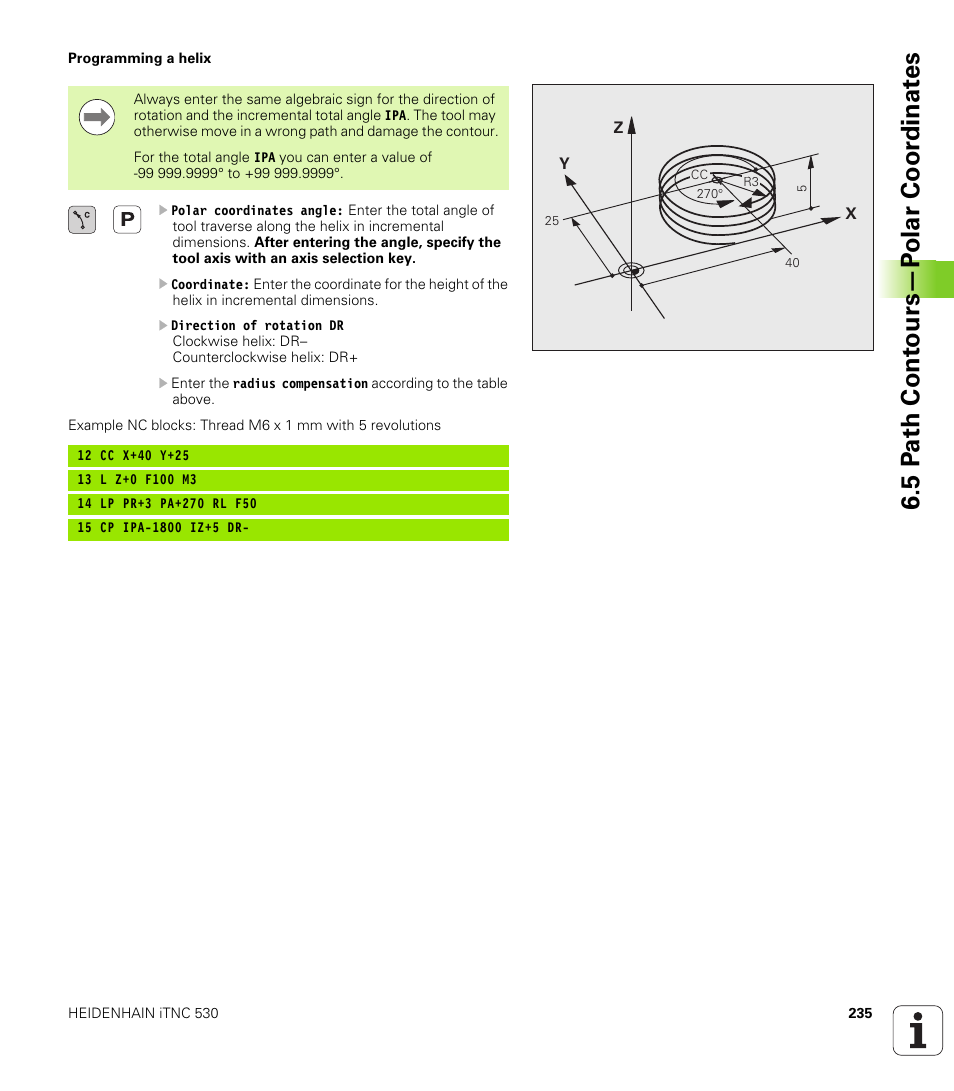 5 p a th cont ours—p o lar coor dinat e s | HEIDENHAIN iTNC 530 (340 49x-06) User Manual | Page 235 / 713