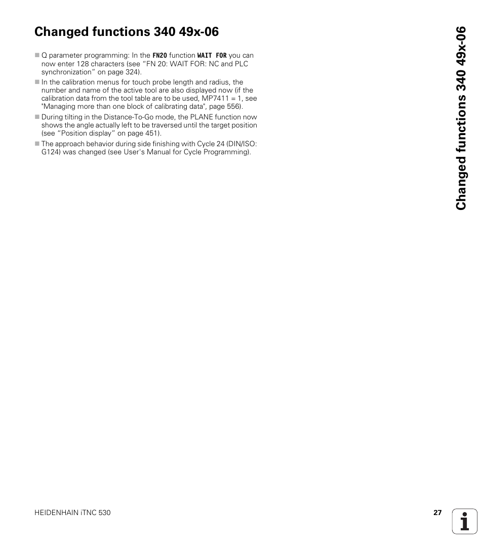 Changed functions 340 49x-06 | HEIDENHAIN iTNC 530 (340 49x-06) User Manual | Page 27 / 713