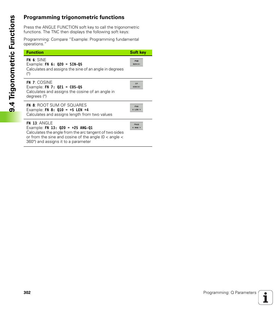 Programming trigonometric functions, 4 t rig onometr ic f unctions | HEIDENHAIN iTNC 530 (340 49x-06) User Manual | Page 302 / 713