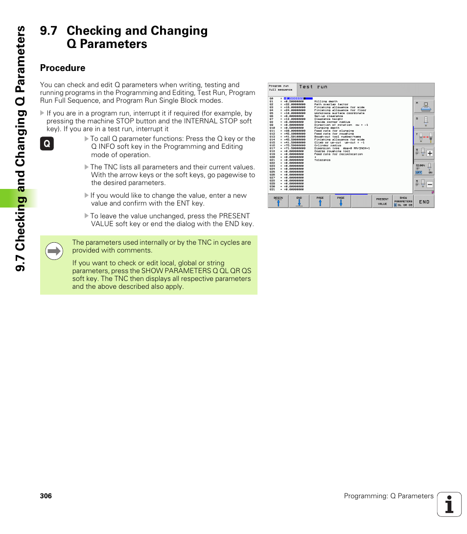 7 checking and changing q parameters, Procedure | HEIDENHAIN iTNC 530 (340 49x-06) User Manual | Page 306 / 713