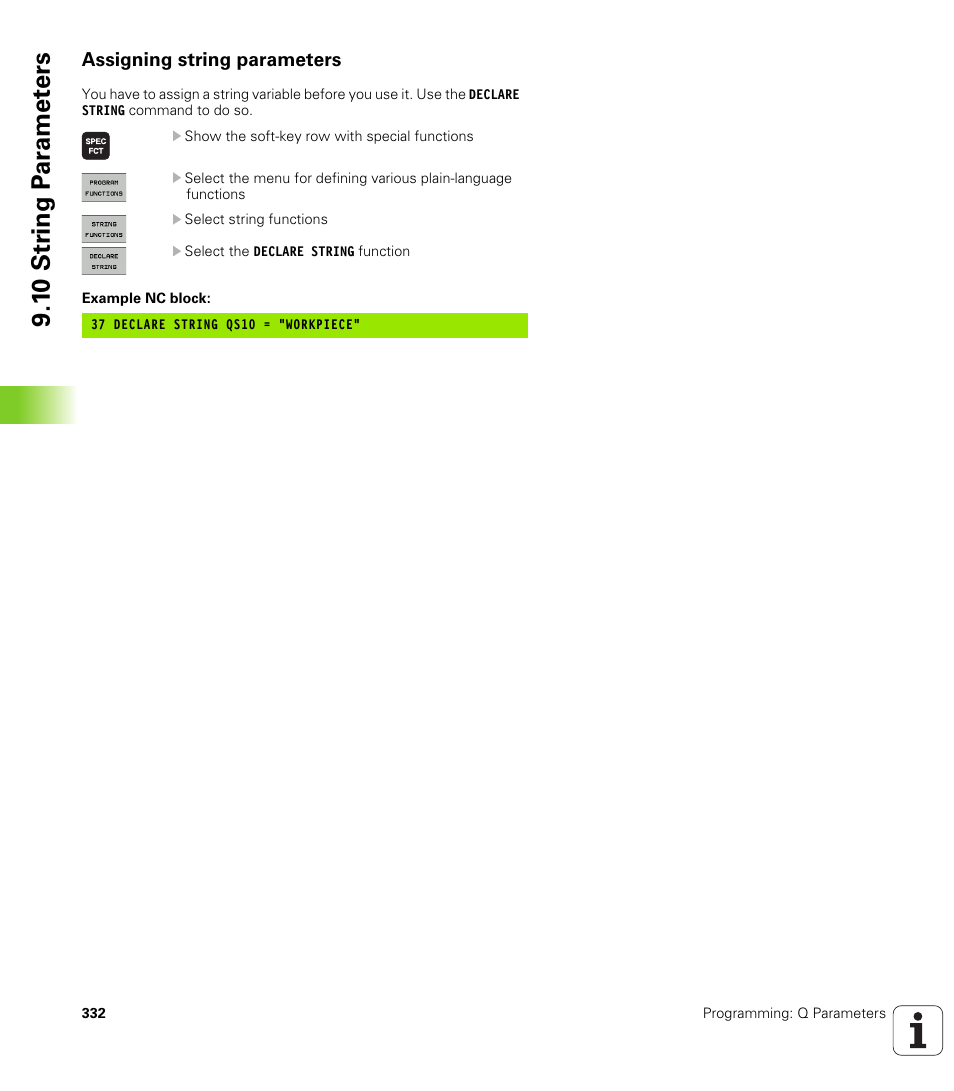 Assigning string parameters, 1 0 str ing p a ra met e rs | HEIDENHAIN iTNC 530 (340 49x-06) User Manual | Page 332 / 713