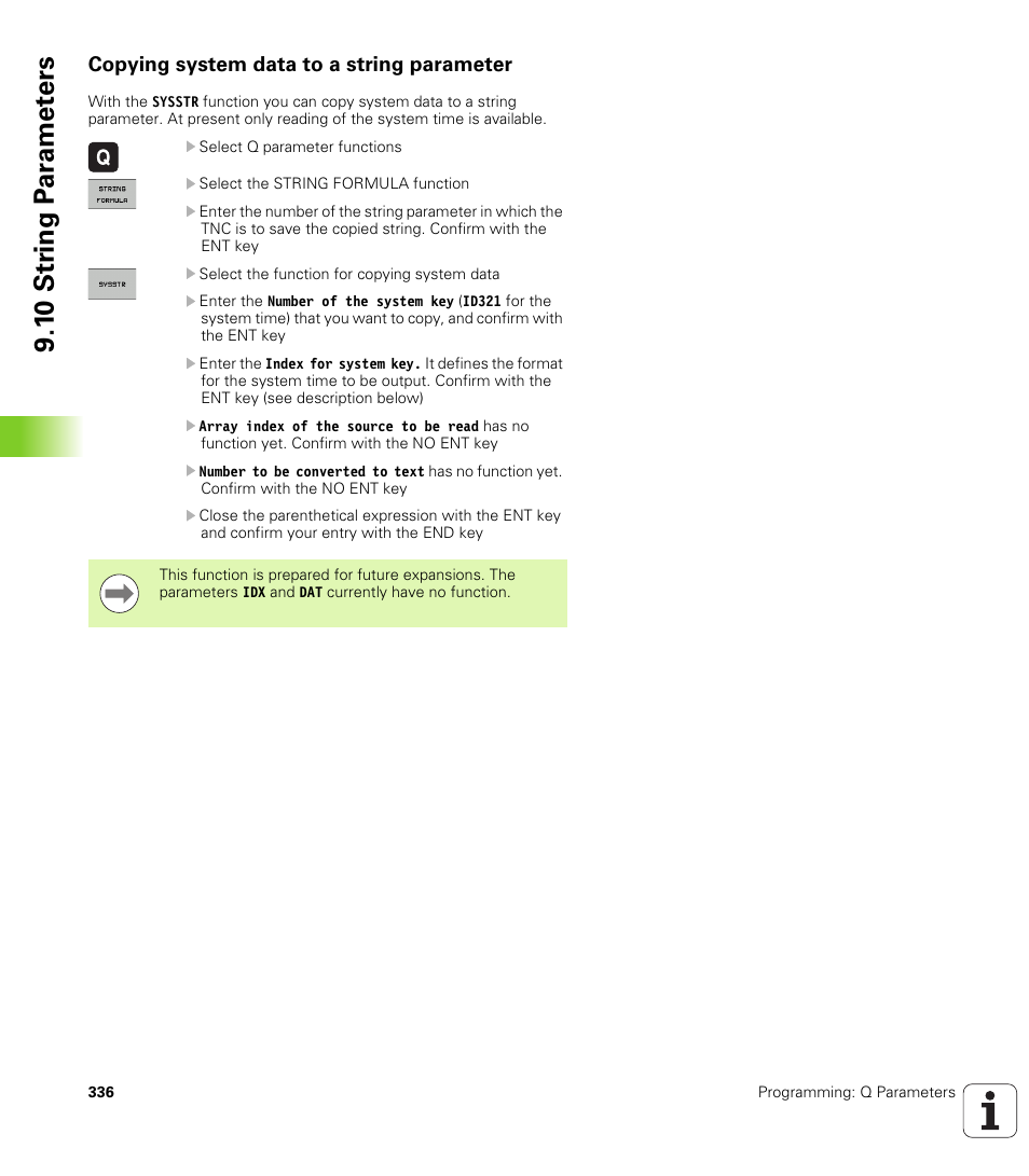 Copying system data to a string parameter, 1 0 str ing p a ra met e rs | HEIDENHAIN iTNC 530 (340 49x-06) User Manual | Page 336 / 713
