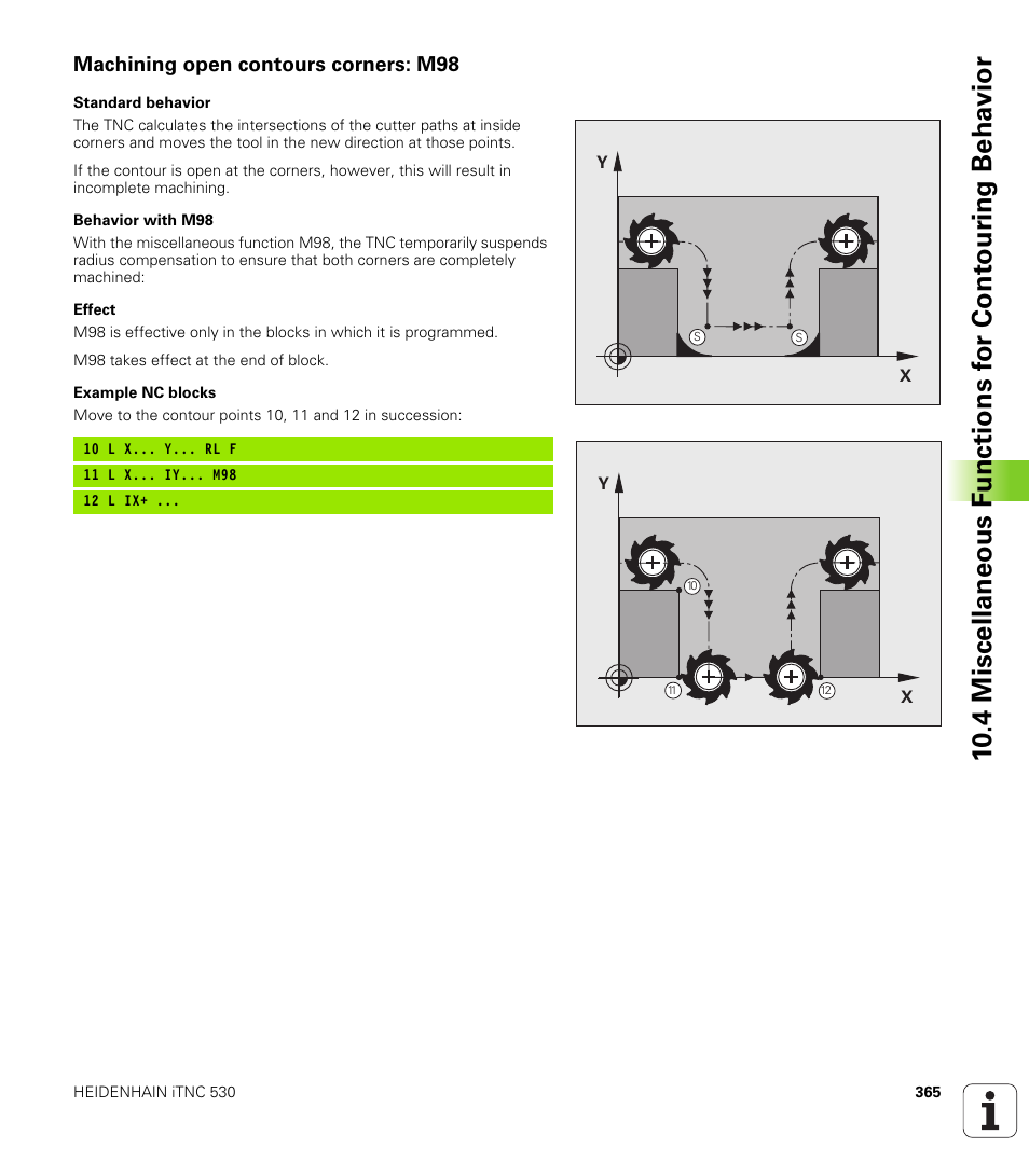 Machining open contours corners: m98 | HEIDENHAIN iTNC 530 (340 49x-06) User Manual | Page 365 / 713