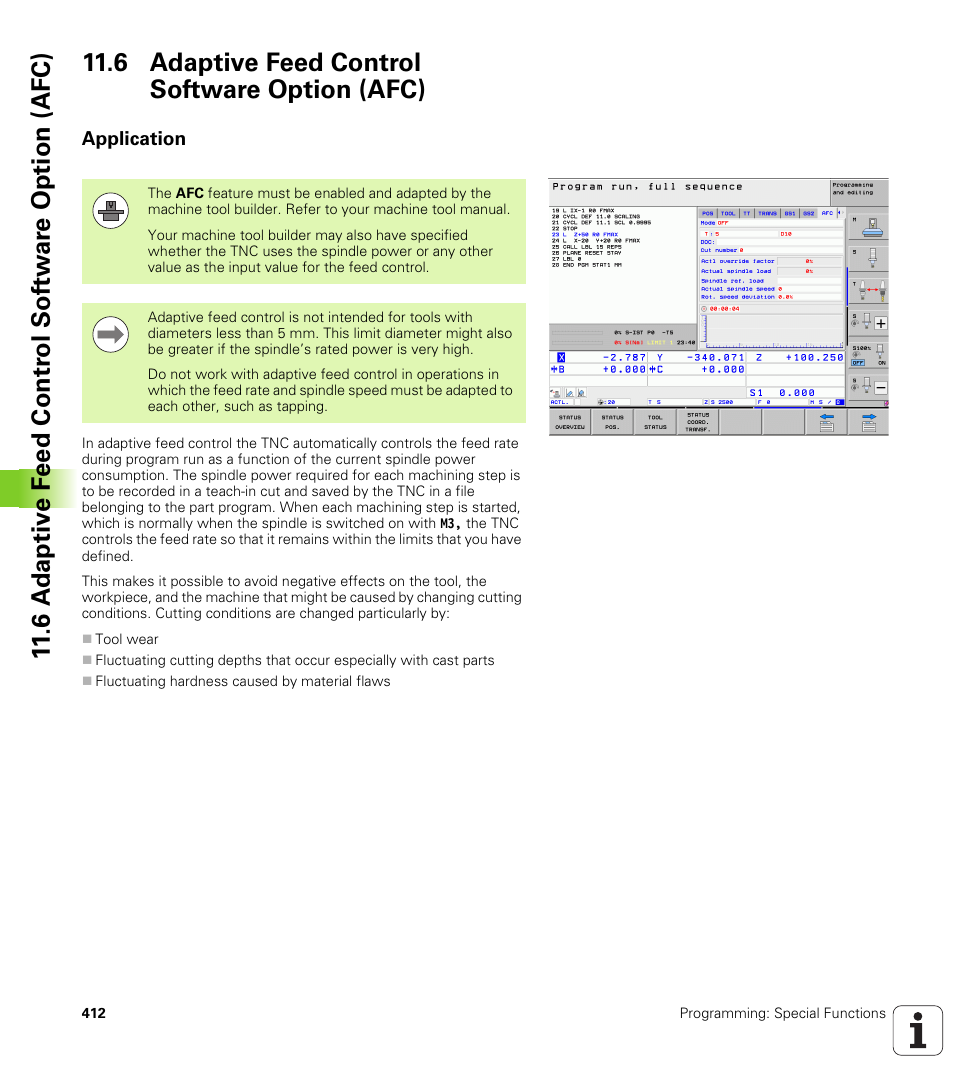 6 adaptive feed control software option (afc), Application | HEIDENHAIN iTNC 530 (340 49x-06) User Manual | Page 412 / 713