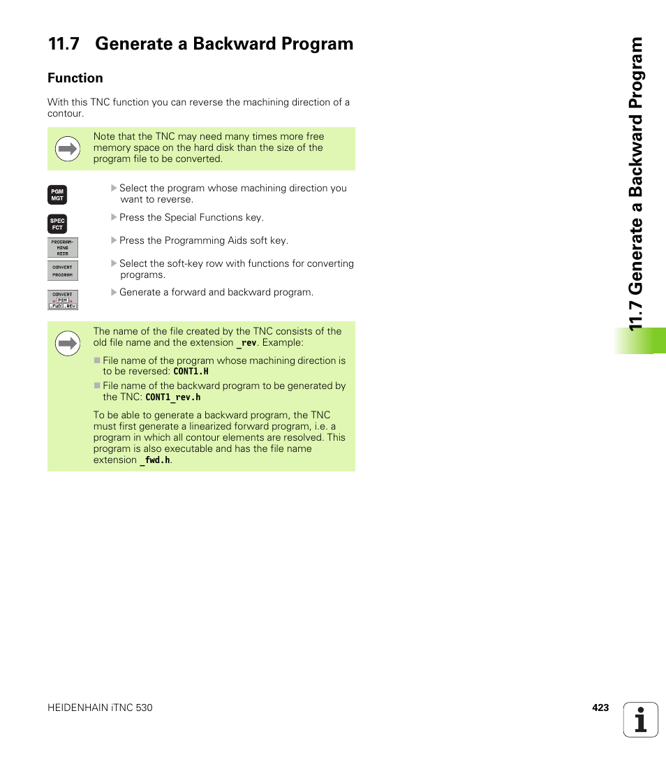 7 generate a backward program, Function | HEIDENHAIN iTNC 530 (340 49x-06) User Manual | Page 423 / 713