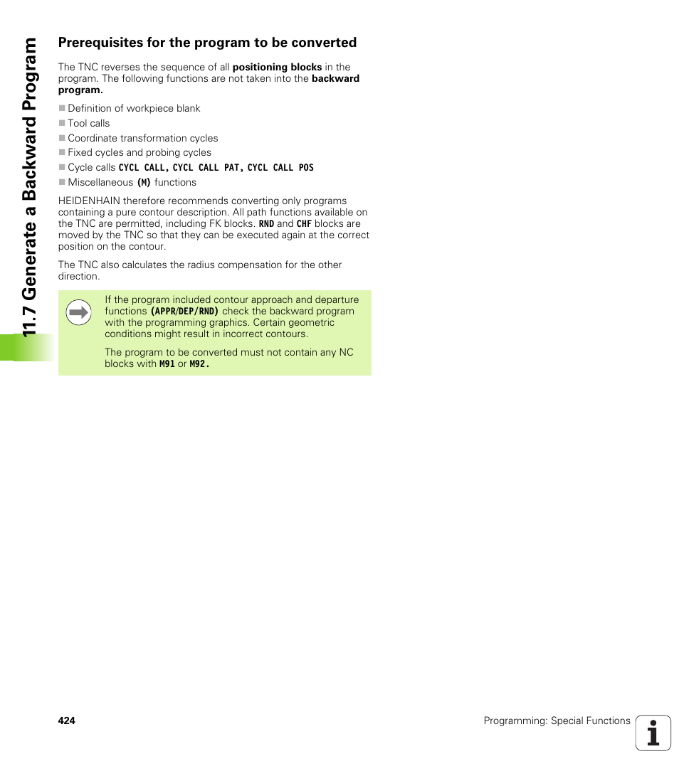 Prerequisites for the program to be converted | HEIDENHAIN iTNC 530 (340 49x-06) User Manual | Page 424 / 713
