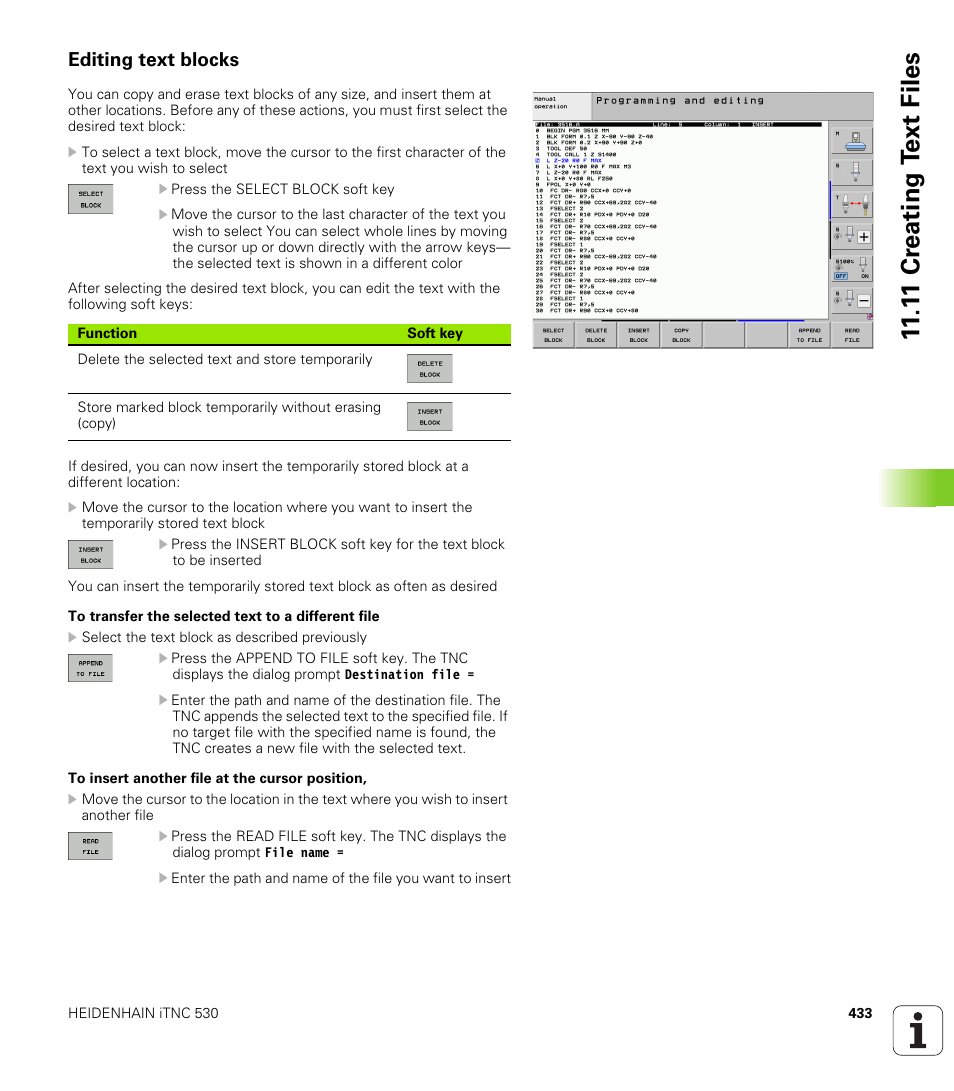 Editing text blocks, 1 1 cr eating t ext files | HEIDENHAIN iTNC 530 (340 49x-06) User Manual | Page 433 / 713