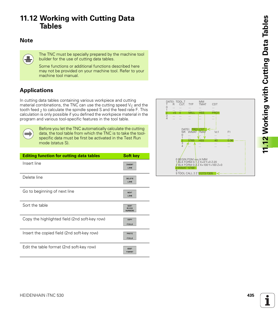 12 working with cutting data tables, Note, Applications | HEIDENHAIN iTNC 530 (340 49x-06) User Manual | Page 435 / 713
