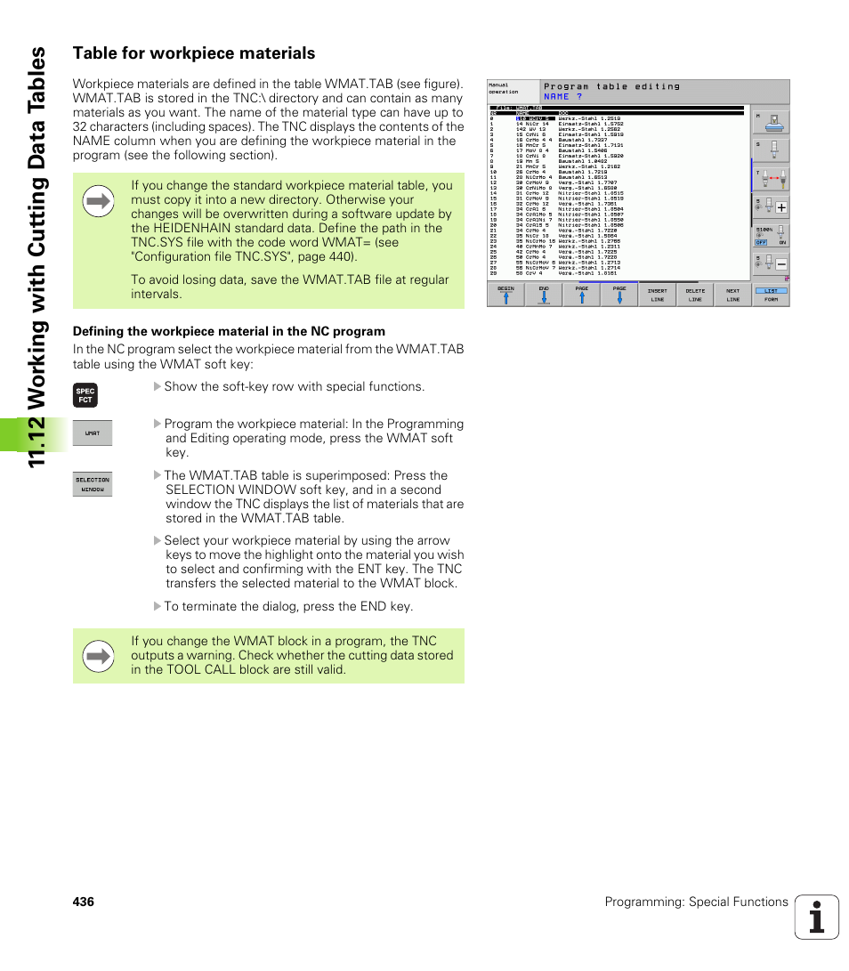 Table for workpiece materials, 12 w o rk ing with cut ting d a ta t a bles | HEIDENHAIN iTNC 530 (340 49x-06) User Manual | Page 436 / 713
